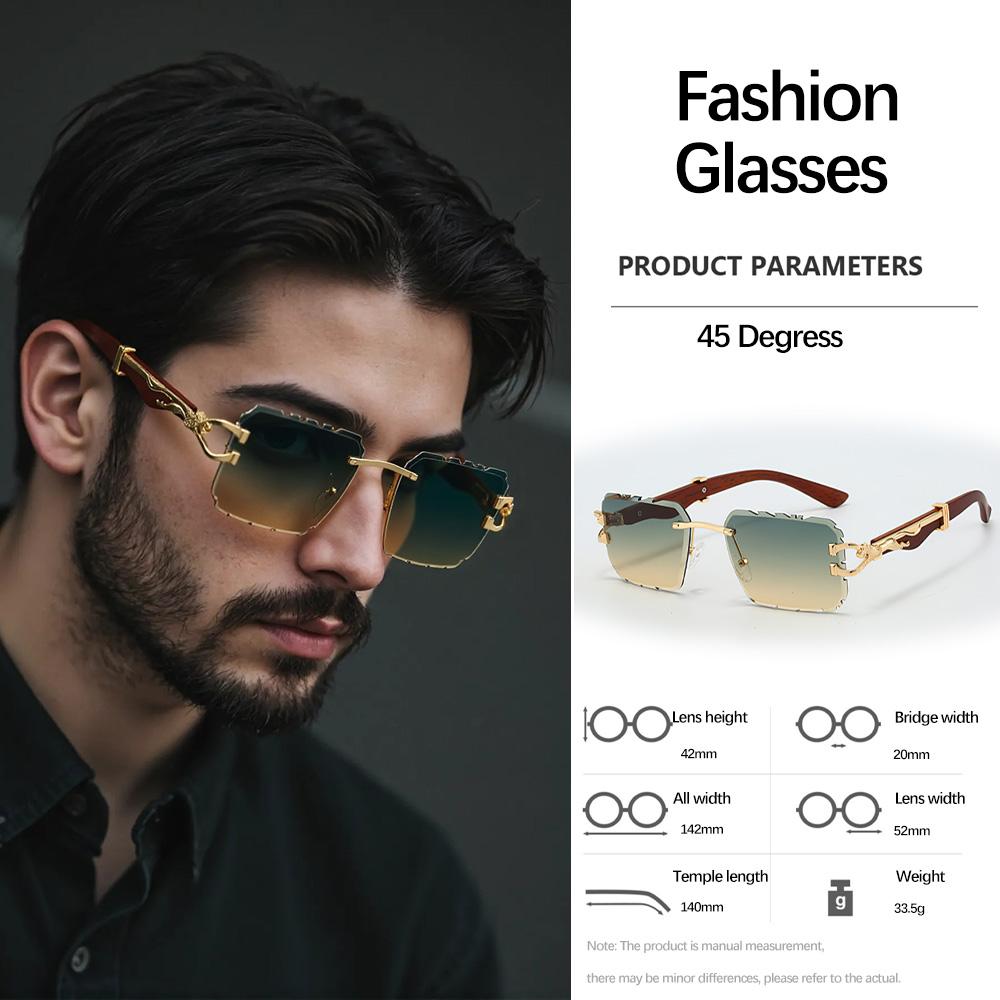 Modern Minimalist Geometric Cut Angle Sunglasses with Carved Frameless Lens Design Exquisite Metal Decoration Sunglasses Men
