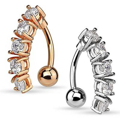1Pc 316L Aço Cirúrgico 5 CZ Gem Vertical Drop Belly Ring Umbigo Reverso Top Down Naval