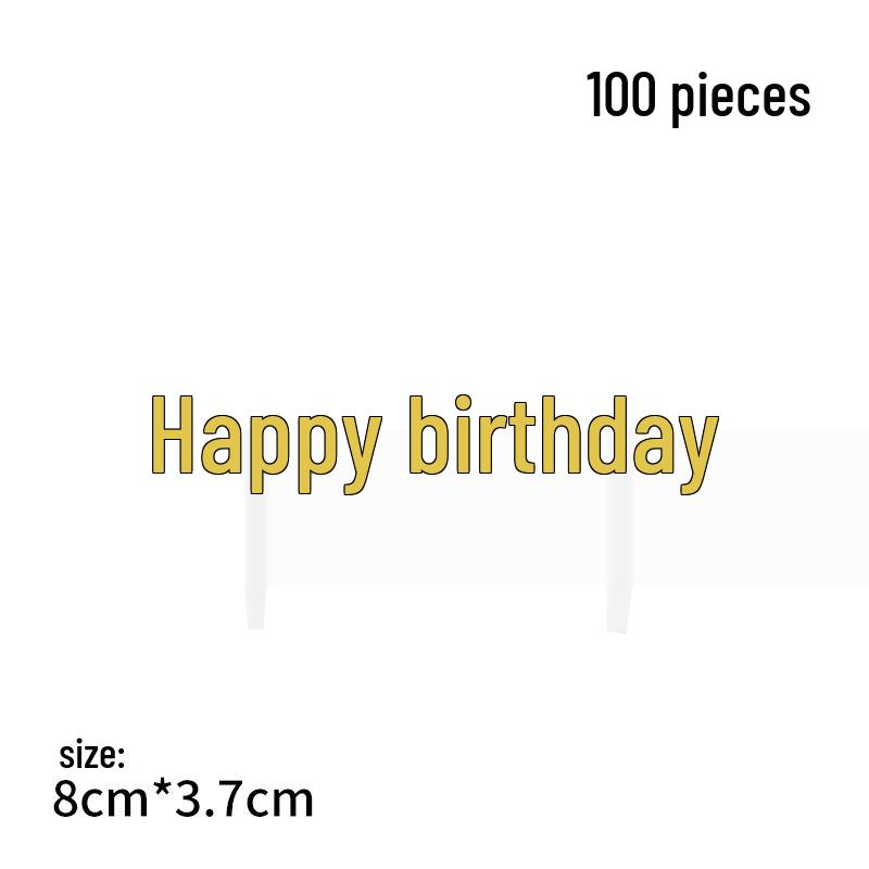 100-Piece Golden Happy Birthday Cake Decoration Insert Cards