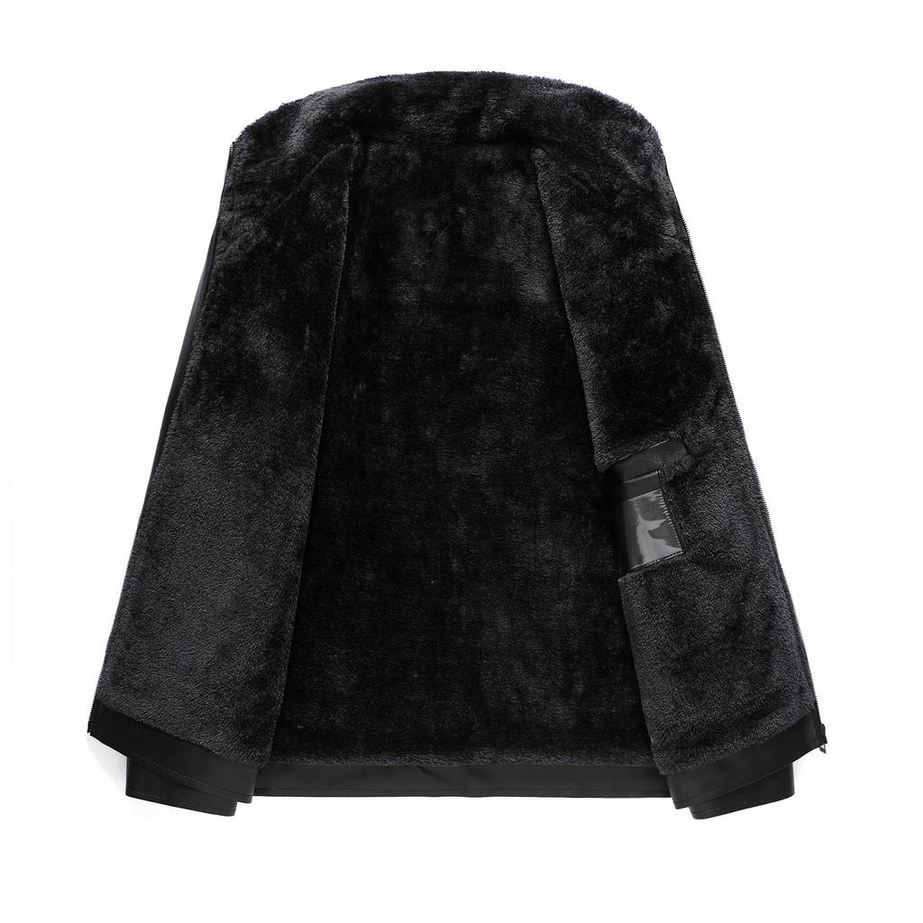 Autumn New Fur One-piece Retro Men's Leather Jacket Leather Jacket Dad Casual Velvet Thickened Jacket Trendy Brand Men