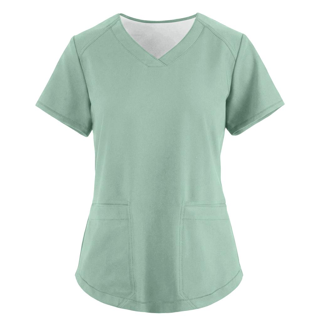 Women's Fashionable Loose-Fit Short-Sleeve V-Neck Pocket Workwear Top