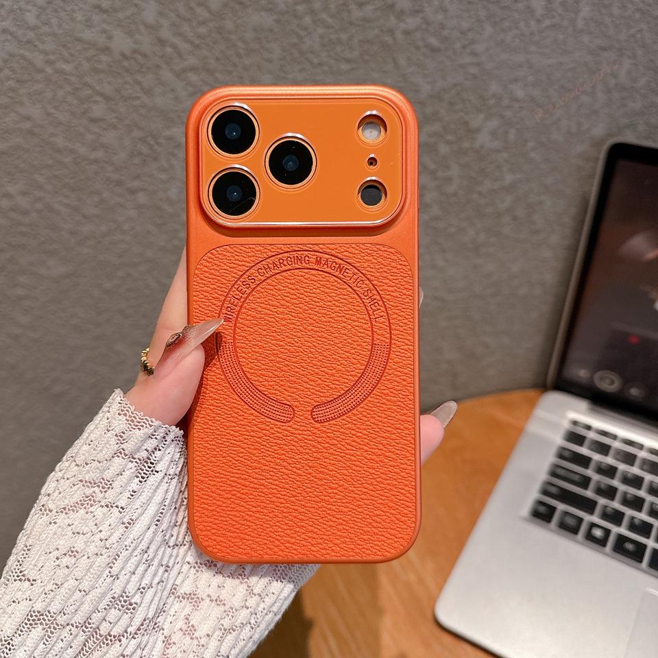 Official Leather Magnetic Phone Case For iPhone 17 Air 13 14 15 16 17 Pro Max Magsafe  Shockproof Hard Protector Cover