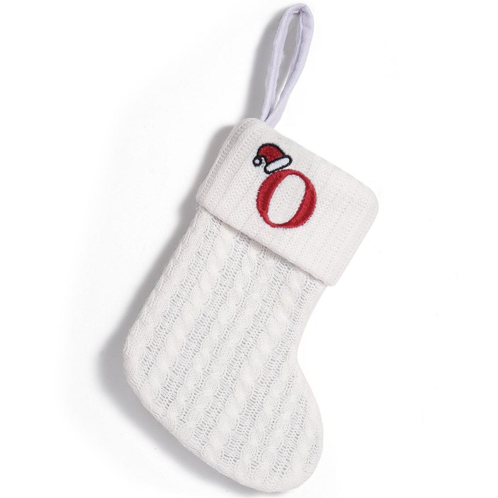 Cross-Border White Knitted Christmas Stocking with Letter Embroidery – Decorative Gift Bag Ornament.