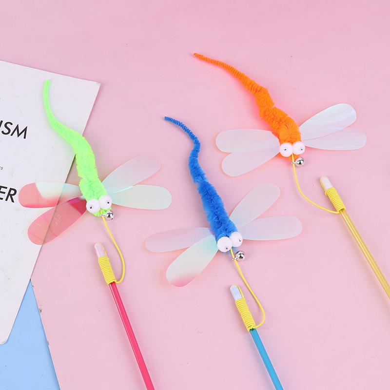 Cat Teaser Stick Sequins Big Eyes Dragonfly Cat Toy Interactive Teaser Stick