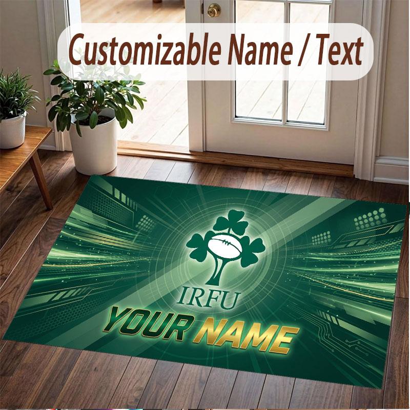 Custom Rug Ireland Rugby Pattern Print Name Text Soft Non‑Slip Floor Carpet for Home Indoor Decoration