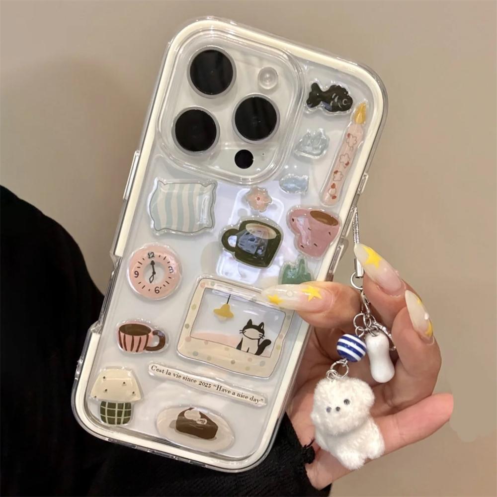 DIY Cute Funny Illustration Transparent Phone Case For iPhone 16 15 14 13 12 11 Pro Max Clear Lovely Pendsnt Shockproof Cover