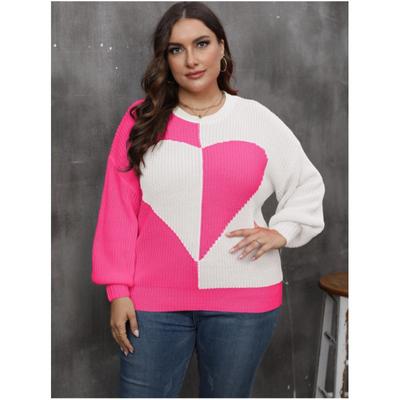 Damen Love Patchwork Color Clash Pullover Langarm Locker Gemütlich Frisch Überzieh-Top