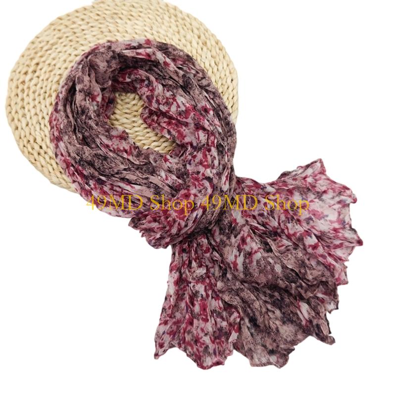 49MD Fashion Crinkled Scarf Stylish Layering Neckwear Polyester Long Scarf For Women