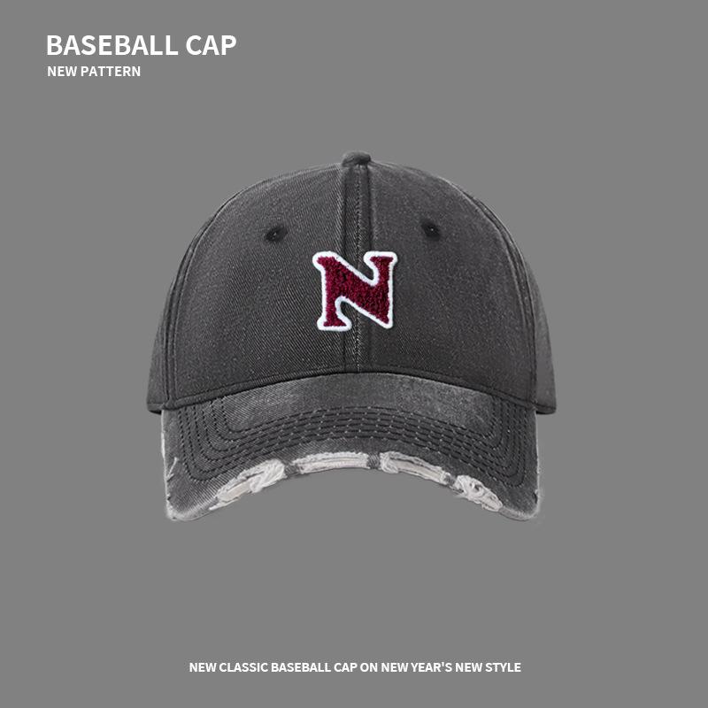 

Washed ripped denim baseball cap female retro four-season casual versatile sunshade cap male