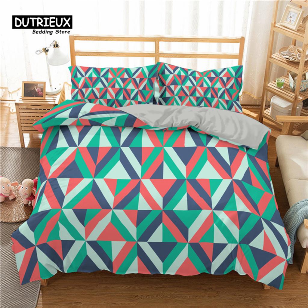

Комплект постельного белья с геометрическим узором из микрофибры с абстрактным рисунком из треугольников и мрамора, пододеяльник с наволочками для подростков и взрослых, декор для спальни EU single(135x200cm)