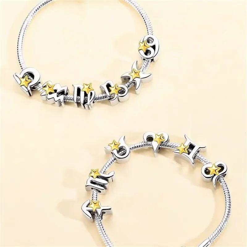 Simple Twelve Zodiac Signs Gemini Virgo Originalcopper Beads Fit Bracelet Women Diy Birthday Fine Gift Necklace Accessory