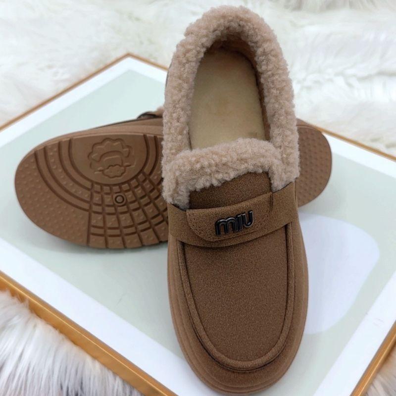 

2025 флис осень и зима новые зимние ботинки Maillard женские хлопковые туфли носить круглый носок плоские туфли для мамы 40 верблюд