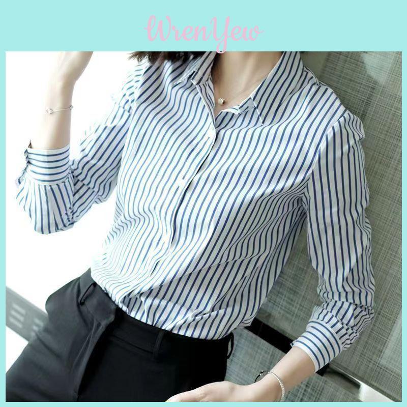 Womens Striped Long Sleeve Shirt With Polished Design For Office Wear