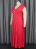 AOMEI Rote Plisseekleider Ärmellos V-Ausschnitt Hohe Taille A-Linie Drapped Damen Casual Party Kleider