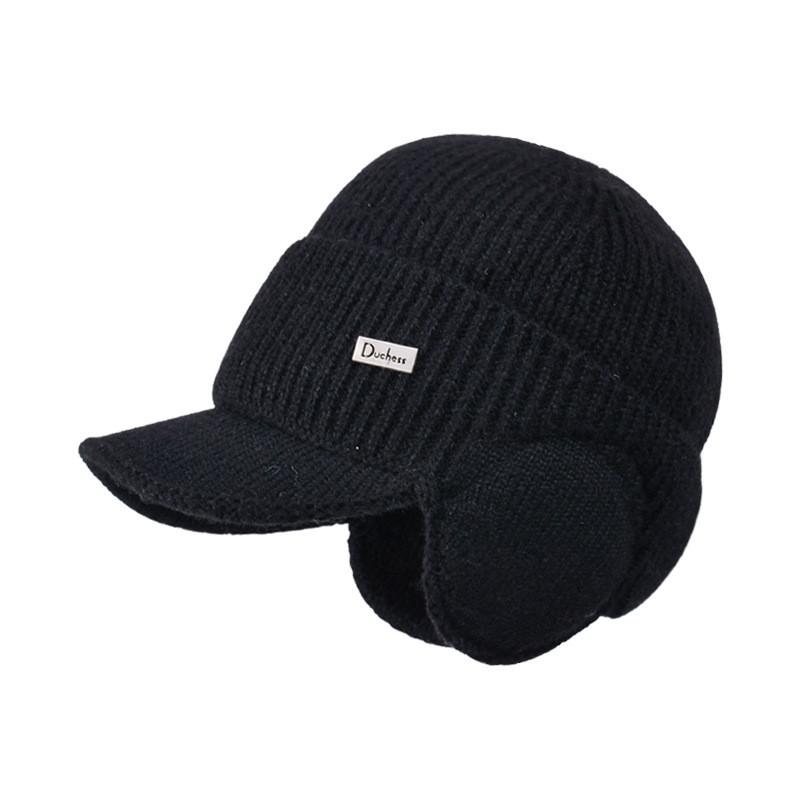 

Knitted Winter Earflap Cap With Windproof Warmth For Outdoor Mens Fashion Black