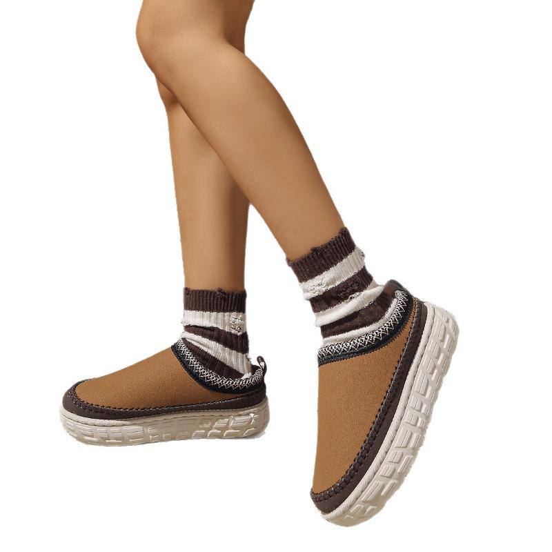 2025 Winter Platform Cotton Slippers Women's Plus Size Muffins Fleece Warm Lace Lazy Toe Slippers