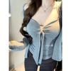 Pure Desire Style Suit Pink Thin Cardigan Short Outwear Women's Clothing Autumn Inner Wear Lace-up Tube Top Vest Two-Piece Set