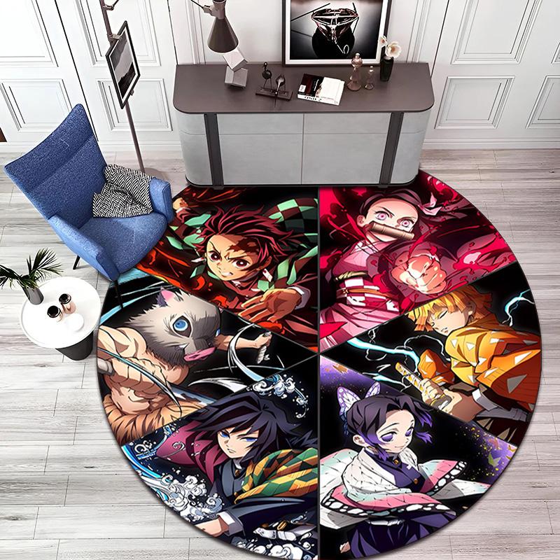 Classic Japanese-style Cartoon Demon Slayer Round Rug, Home Soft Decorative Anti-slip Yoga Mat and Chair Mat, Outdoor Floor Mat Carpet K23