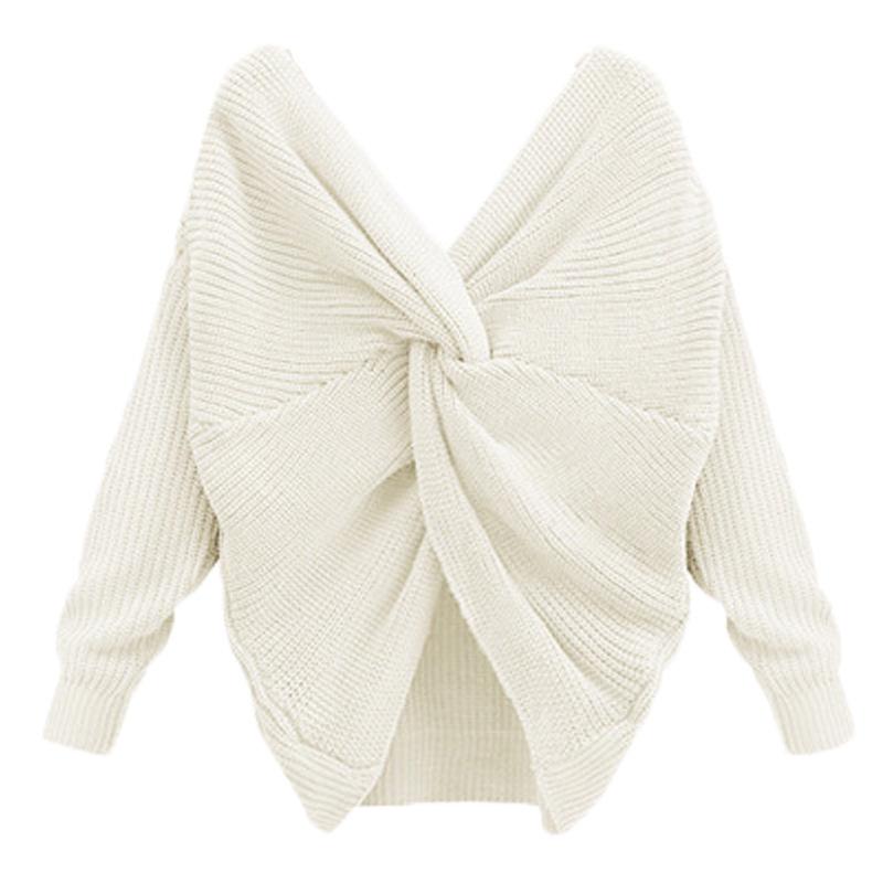European Fashion Batwing Sleeve Knit Sweater with Cross Back Design for Women