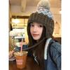 Fair Island Vintage Ski Wool Hat Women's Autumn and Winter Northeast Thickened Warm Ear Protector Hat Hairball Knitted Hat Winter