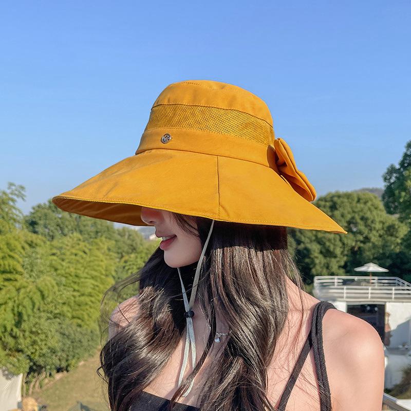 Sunscreen Bucket Hat Women's Summer Outdoor Outing Eaves Breathable Bow Sun Hat UV-proof Mountaineering Basin Hat