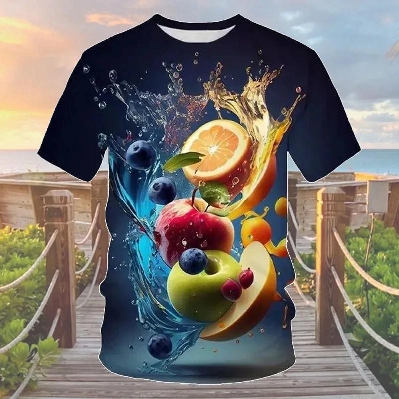 Letné voľnočasové 3D zábavné ovocné vzory tlačené tričko s krátkym rukávom módny trend personalizovaný okrúhly výstrih pánske tričká