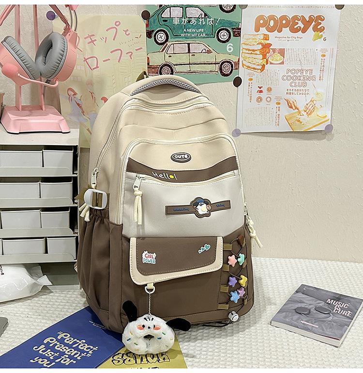 Schoolbag Korean New Contrasting Color Backpack Female Student Schoolbag Large Capacity Cute College Style High Value Casual Backpack