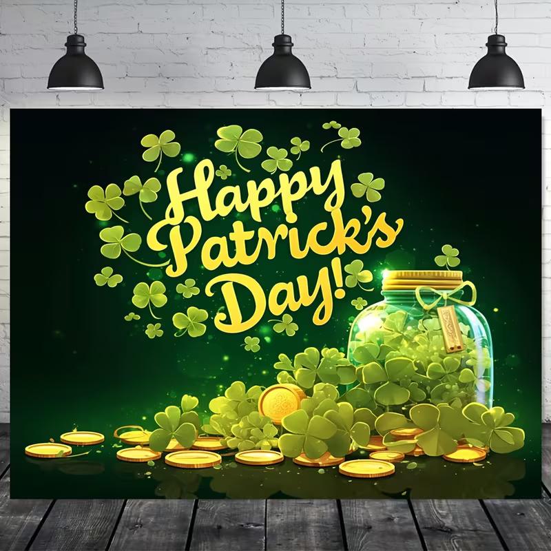 2D Irish Holiday Photo Booth Background, Lucky Shamrocks and Coins 47.2x31.5inch/120*80cm
