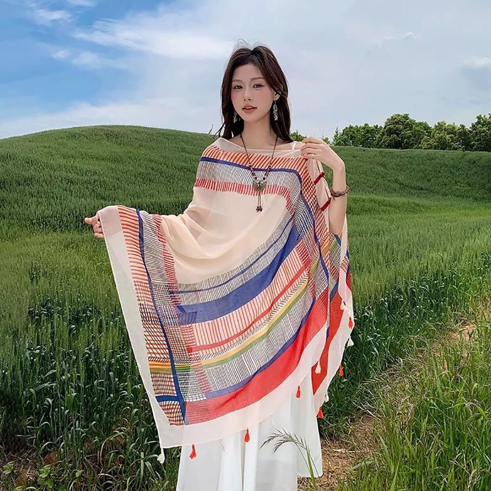 Dual-Use Design Dual-Use Scarves Multicolor Long Scarves Creative Beach Scarf  Seaside 1