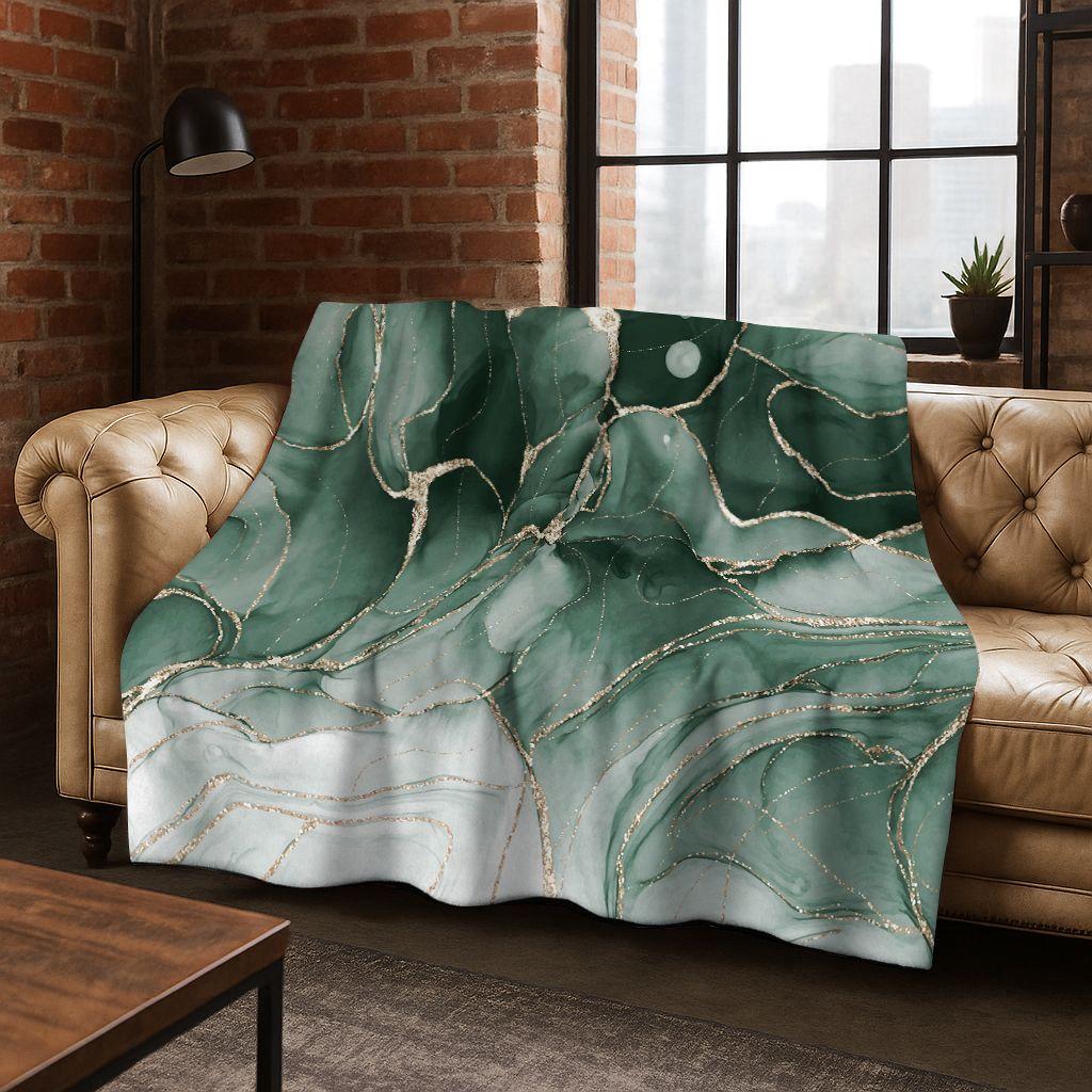 Dream Colorful Stone Texture Marble Black Green Gold  Flannel Blanket,Cozy Soft Throw Blanket for Home Bedroom Bed Sofa Gift