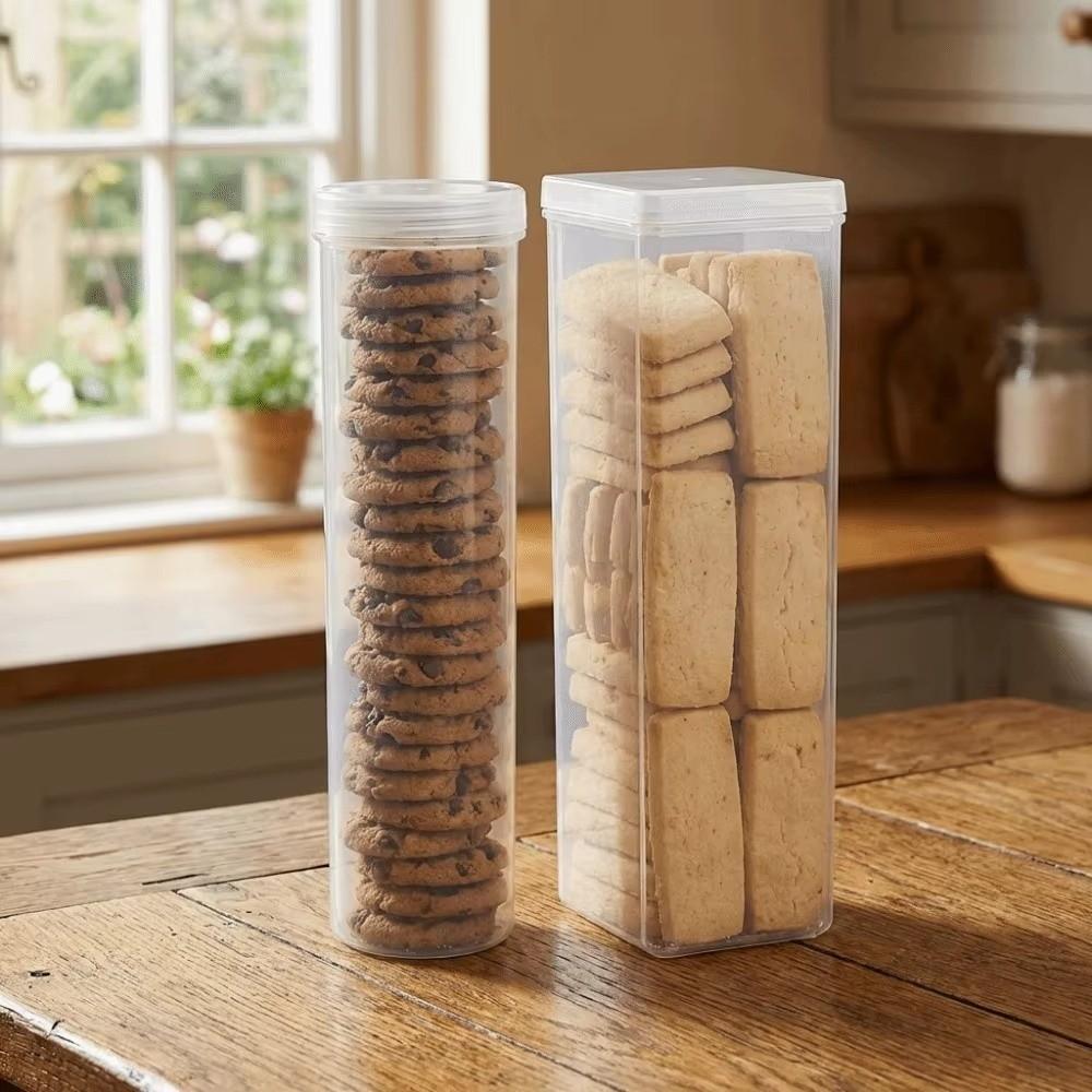 Plastic Food Storage Container Transparent Round and Rectangular Design Pantry Organizer Space Saving Cookie Storage Box