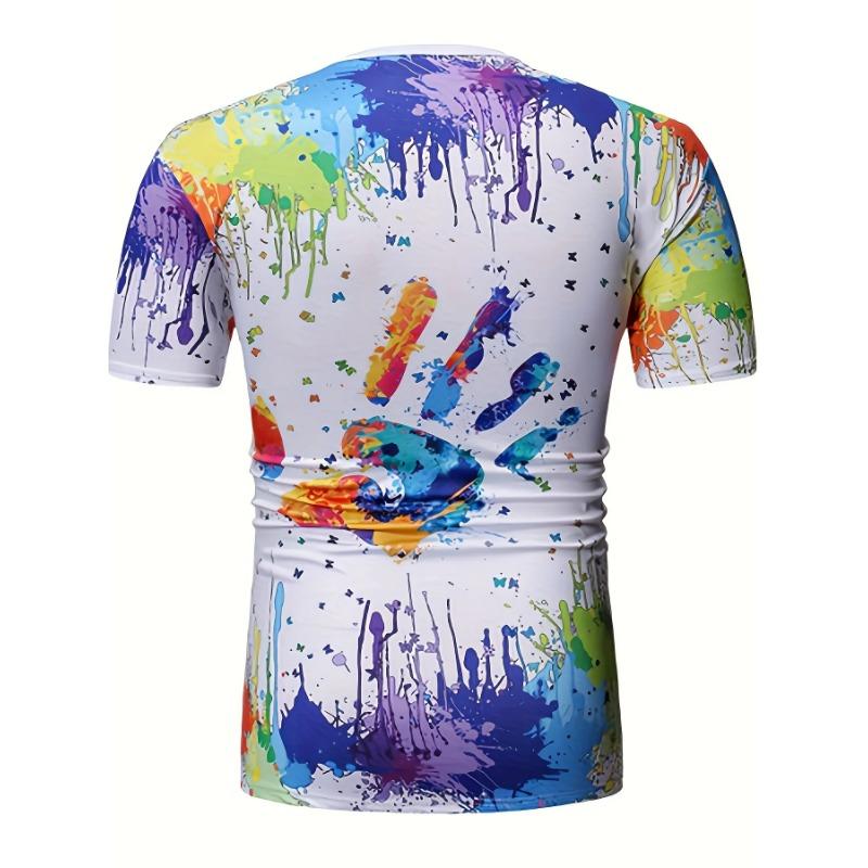 Fashion Splash Ink And Hand Print 3D Digital Print Men's Short Sleeve Crew Neck T-shirt,Summer Outdoor