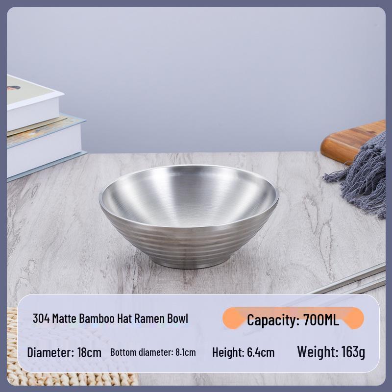 304 Stainless Steel Double Layer Heat-Insulated Ramen and Soup Bowl - Large Gold Noodle Mixing Bowl