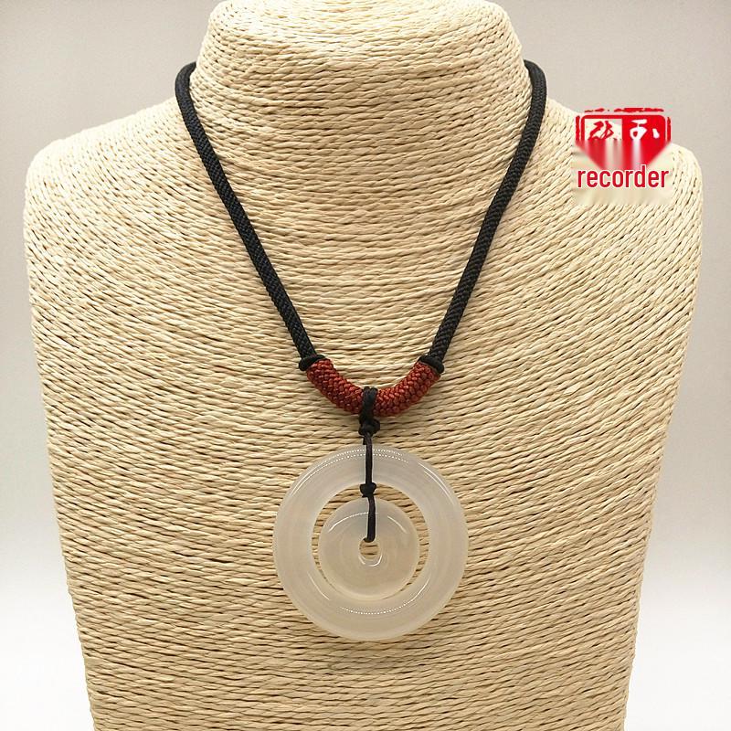 Ice Chalcedony Mother-Child Double Circle Agate Pendant Sweater Chain, Ethnic Style Round