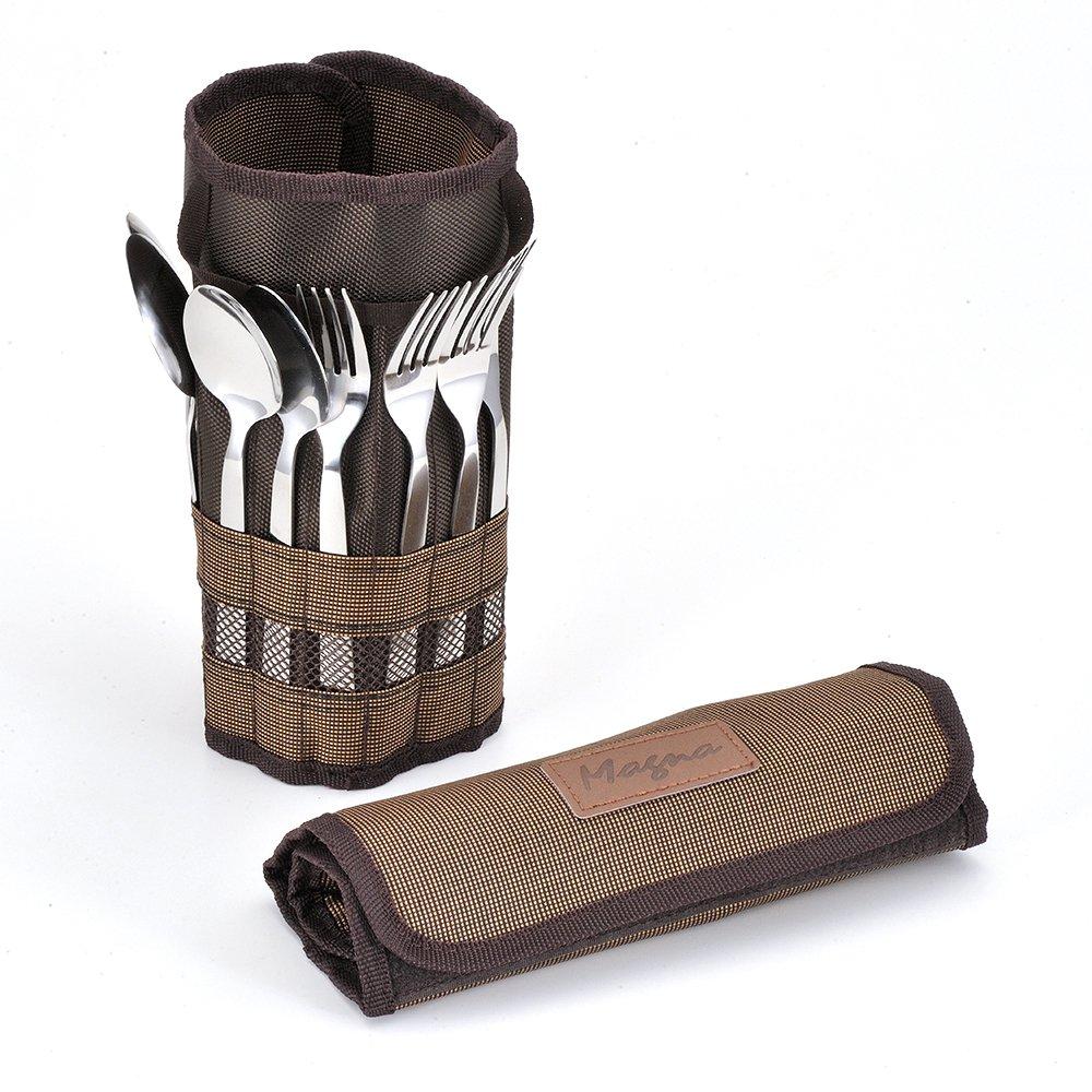 Magna Conjunto de Talheres de Aço Inoxidável para 4 13 Armazenamento Compacto Pessoas, Peças, (Marrom escuro)