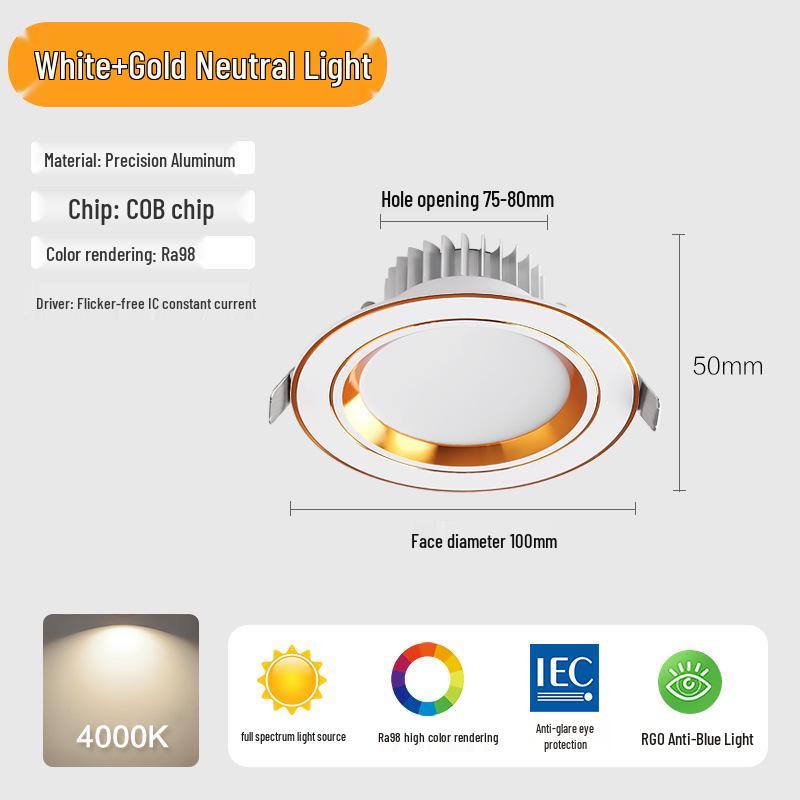 Three-Color Downlight Recessed Ceiling Spotlight for Living Room