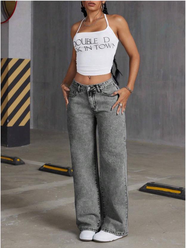 2026 Spring/Summer Women s Wide-Leg Embroidered Bow Jeans Large