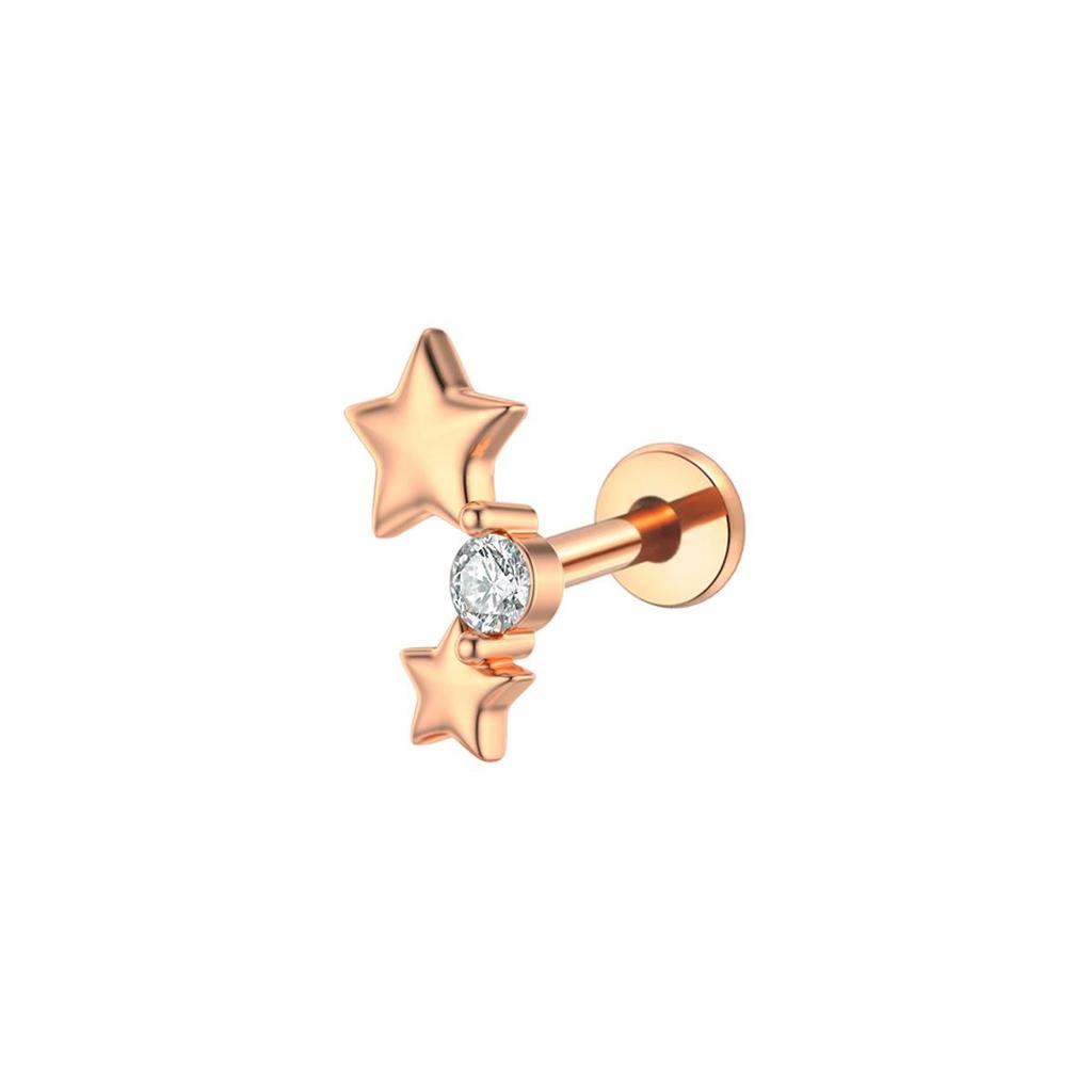 Steel Bar Heart & Cross Zircon Earrings - Women's 16G Cartilage & Lip Studs