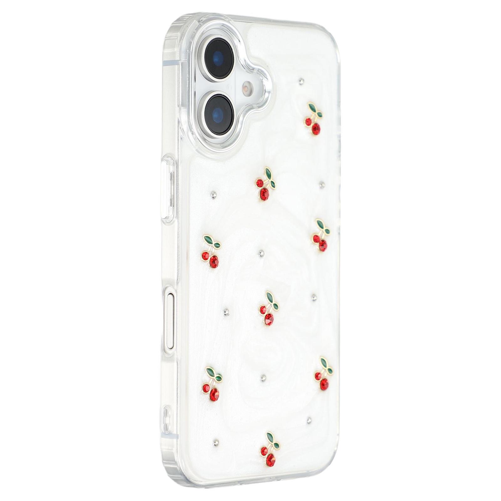 

For iPhone 16 Case 3D Epoxy Cherry Design Soft TPU Back Cover Type A