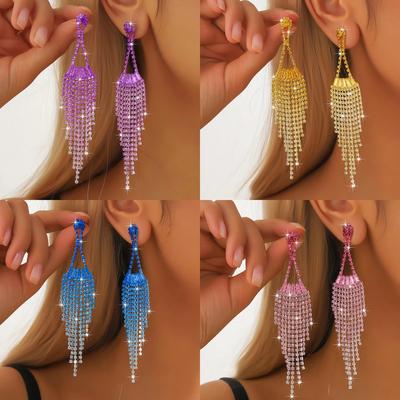 European and American Fashion Long Style Chic Tassel Geometric Earrings Temperament Socialite Earrings Gentle Lady Earrings