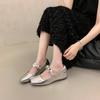 Niche square head sequined buckle Mary Jane shoes women's new silver with skirt flat shoes