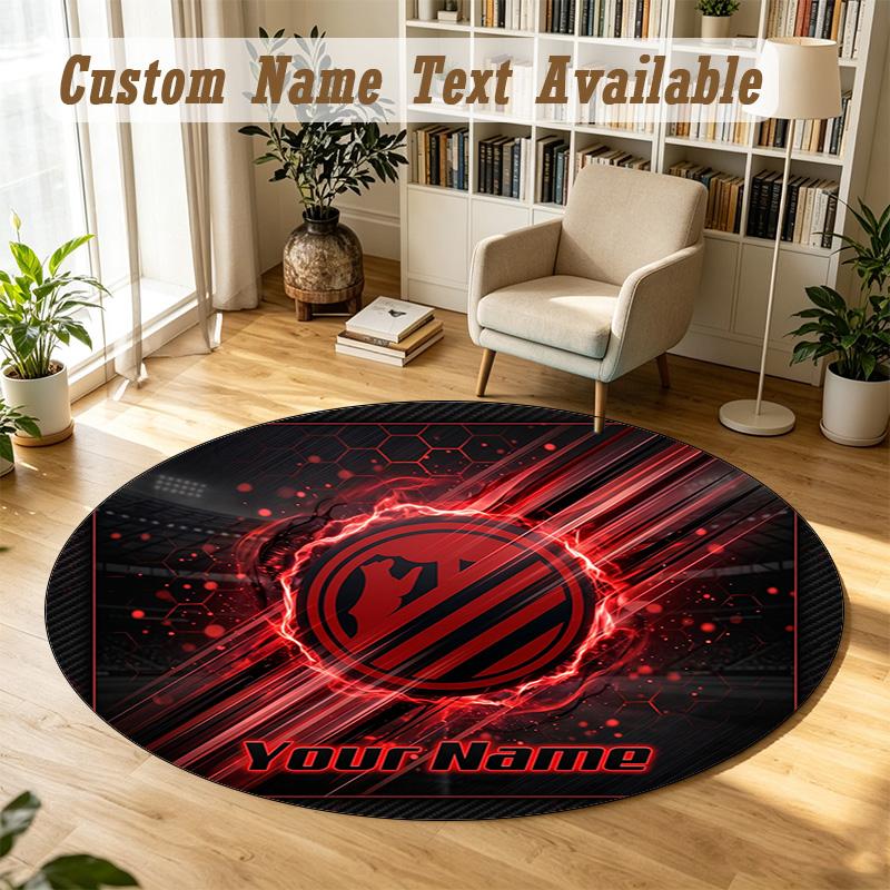 Round Rug Custom NameAtletico Madrid Pattern Non Slip Carpet Home Floor Decor