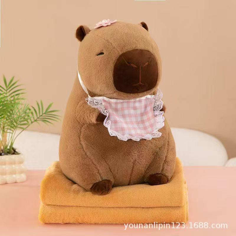 Kapibala Capybara Ugly Cute Doll Kapibala Car Office Air Conditioning Pillow Quilt Nap Blanket Two-in-One