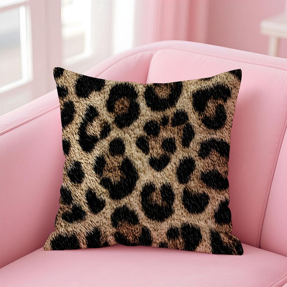 PPlaid and Leopard Print Textures Cushion Cover Pillowcase Short Plush Invisible zipper Room Sofa Cushion Cover