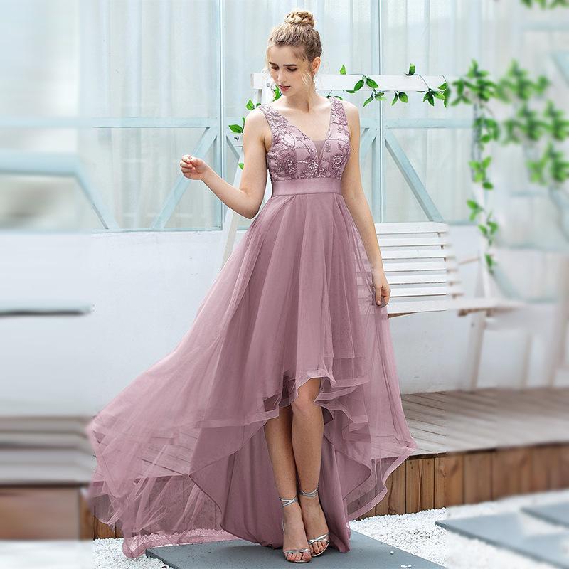 European Plus Size Sequin High-Low Evening Gown, Deep V Mesh New Year's Eve & Bridesmaid Dress 2026