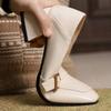 Genuine Leather Medium Heels Pumps Women Shoes Fashion Black Beige Heeled Loafers Large Size Spring Office Party Shoes Female