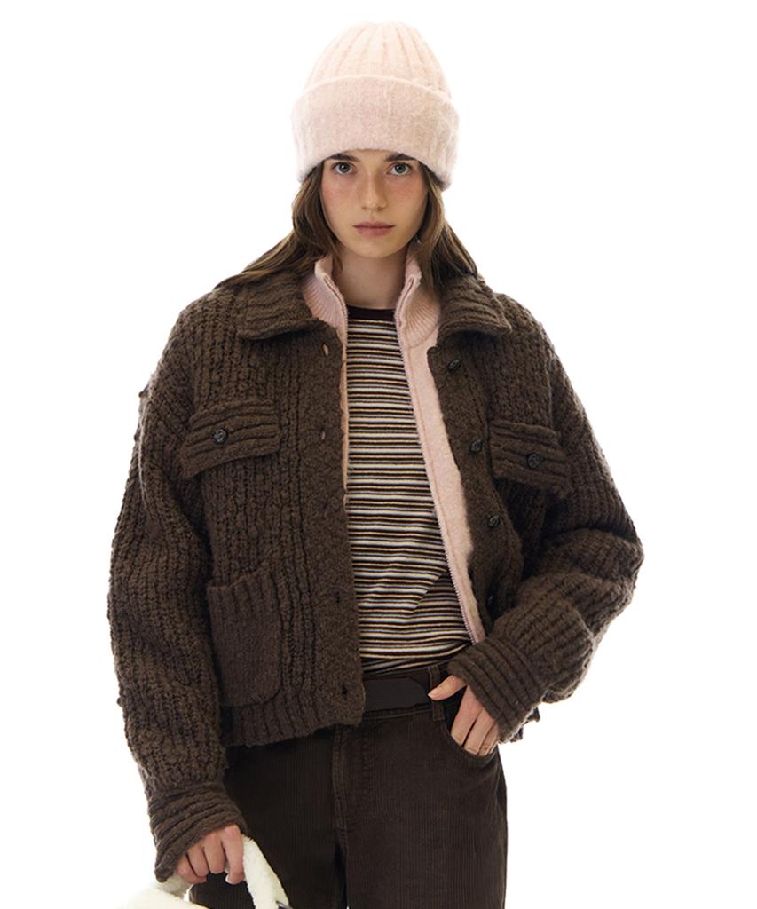 GROVE Aurora Collar Knit Jacket (Brown)