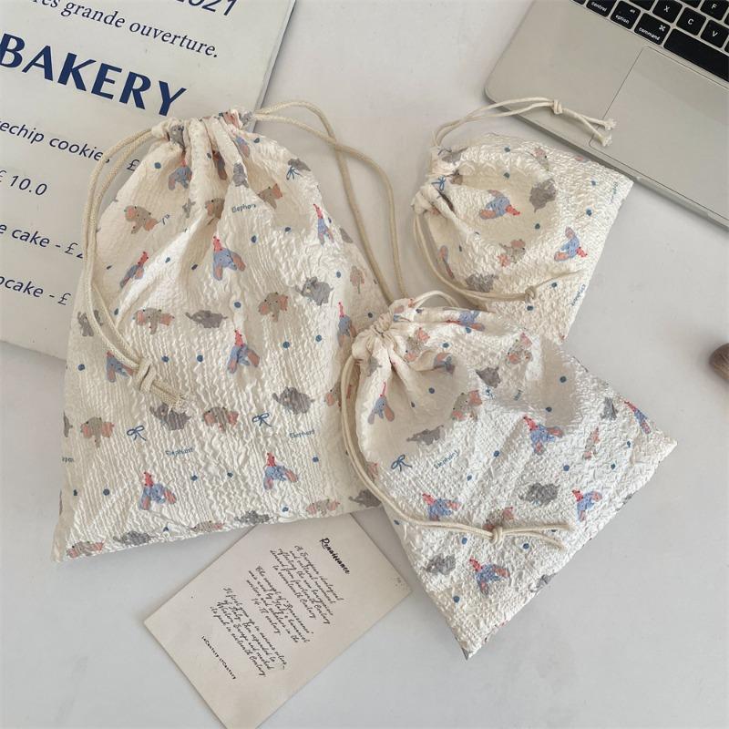 48151 [Copyright] Cartoon Drawstring Bundle Mouth Bag Student Storage Bag Lipstick Cosmetic Bag Portable Three-piece Set