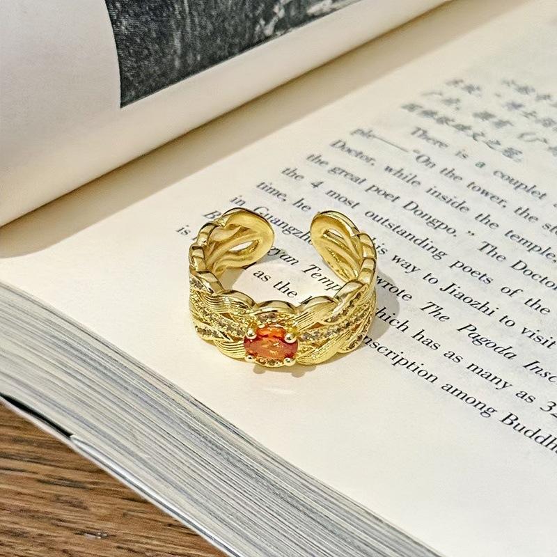 Medieval Vintage Light Luxury Love Crown Open Ring Zircon Exquisite Elegant Retro Court Style Index Finger Ring