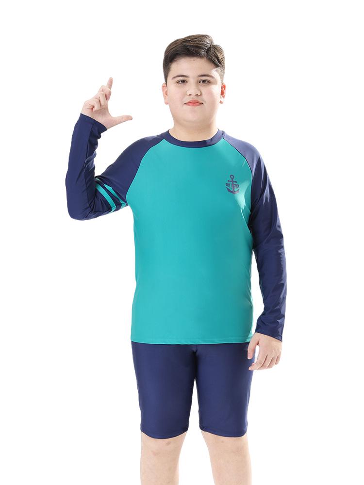 Boys' Long-Sleeved Quick-Dry Swimwear with Sun Protection, Loose Fit, Plus Size for Big Kids